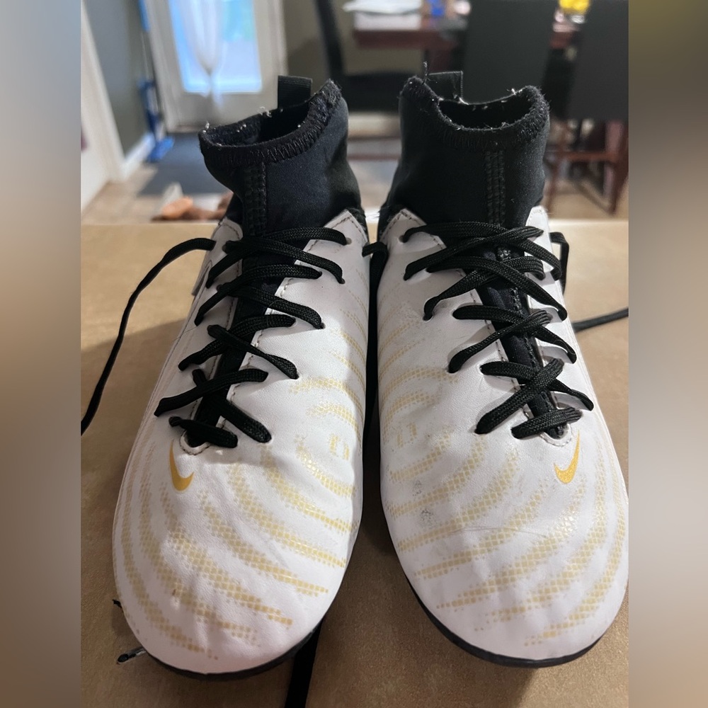 Nike Phantom Luna White and Black Cleats with Gold Accents